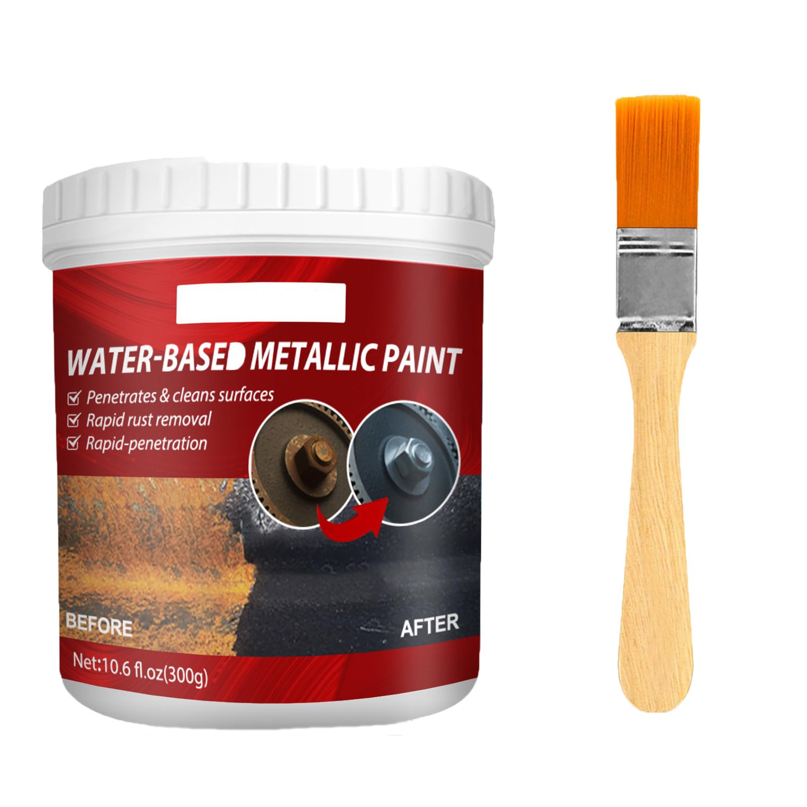 INHLUGLK Rust Removal Converter Metallic Paint, Rust Remover for Metal, Rust Converter for Metal, Multi-Functional Universal Rust Converter Gel with Brush for Metallic Car Paint (300ml 1pcs)