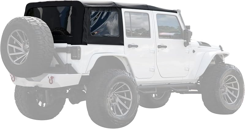 Capota de lona RainMan S Black Diamond com vidros traseiro e laterais escurecidos para Jeep Wrangler JK 2 portas 2010–2017 – 1 conjunto