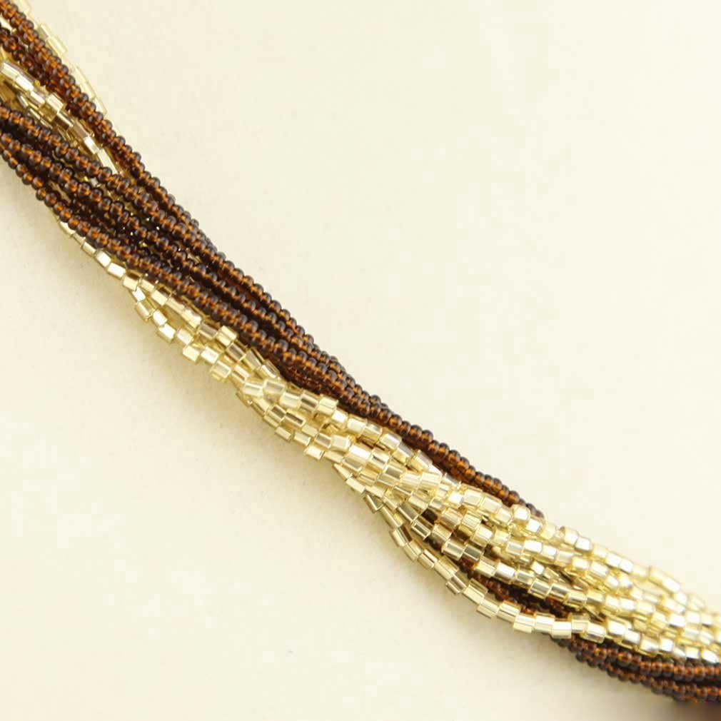 Glass Of Venice Murano Glass Gloriosa 12 Strand Seed Bead Necklace - Topaz and Gold