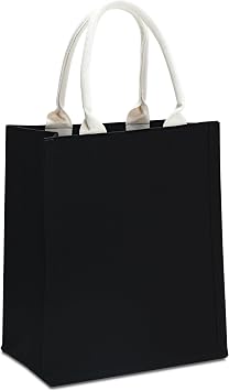Black Canvas Tote Bags - 12"x6"x10" for Work, Travel,Crafts,Beach