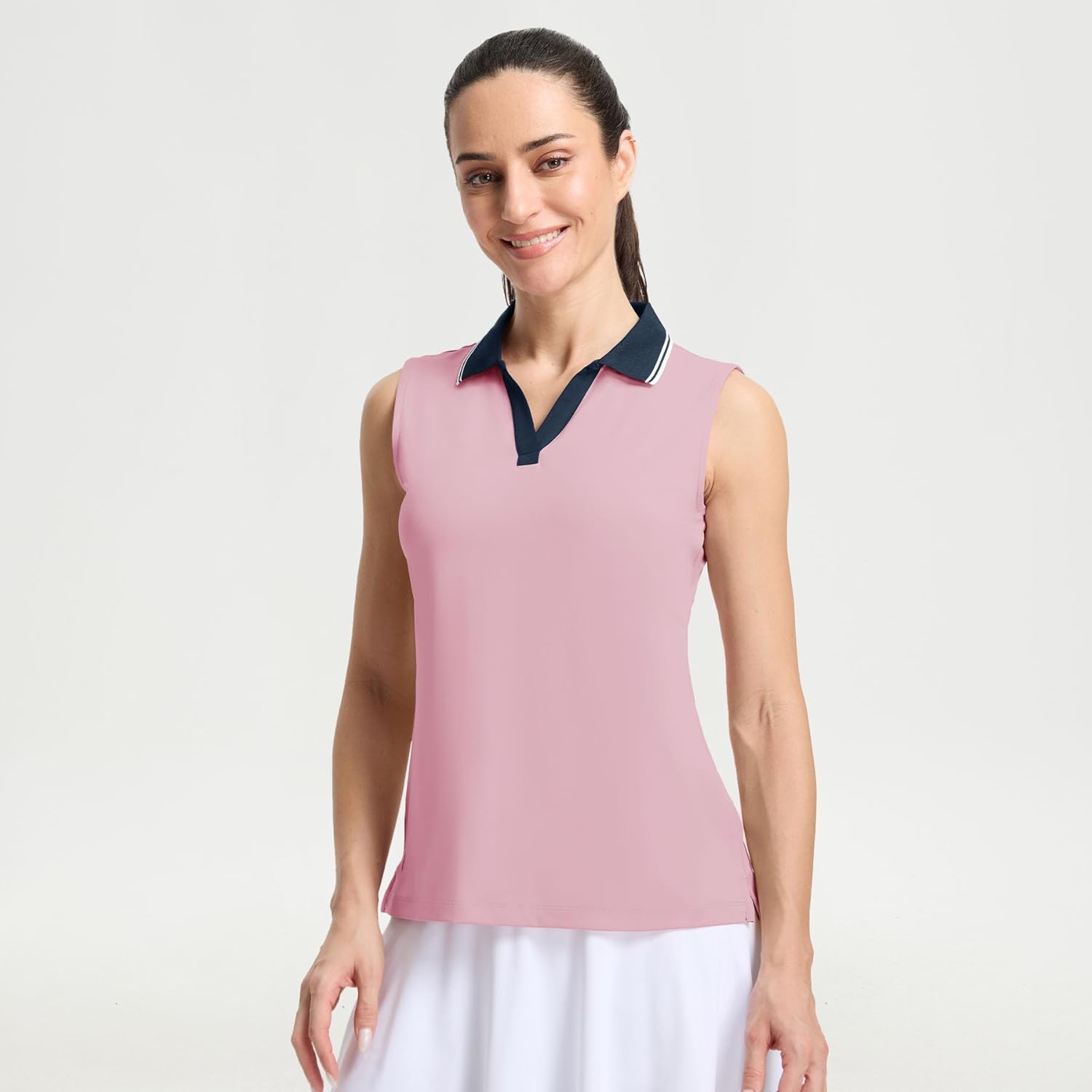 M MAELREG Polo Shirts for Women V Neck Sports Tennis Sleeveless Shirts Ribbed Collared Lightweight Athletic Womens Golf Shirt
