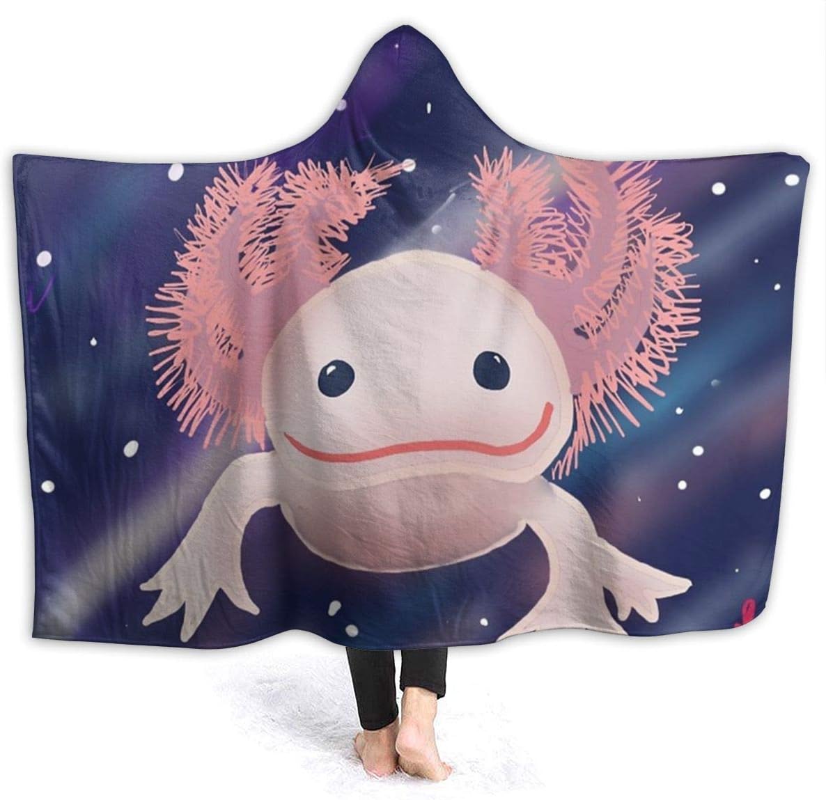 321DESIGNAxolotl Cute Wearable Blanket Fleece Hooded Robe Cloak Throw Quilt Poncho Microfiber Sherpa Plush Warm Wrap Multiple-Size Cape Kids Size 50 x 40 Inch