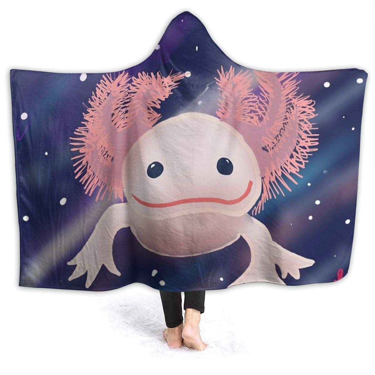 321DESIGNAxolotl Cute Wearable Blanket Fleece Hooded Robe Cloak Throw Quilt Poncho Microfiber Sherpa Plush Warm Wrap Multiple-Size Cape Kids Size 50 x 40 Inch
