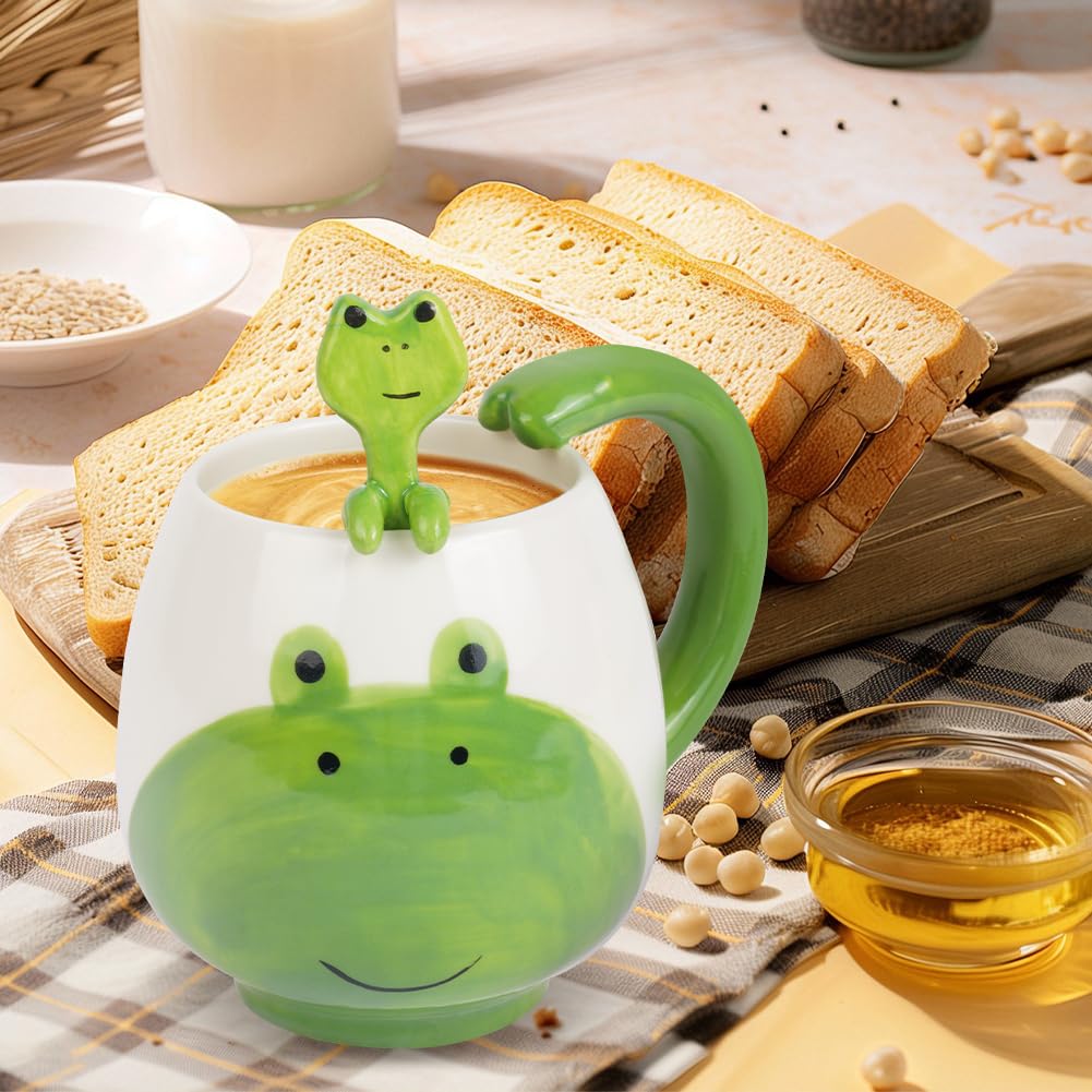 Filiżanka z żabą, 400 ml, ceramiczna filiżanka do herbaty, żaba, kubek z łyżeczką i podstawką, słodkie kubki, kubek z żabą, kubek na Boże Narodzenie, urodziny, prezent dla kobiet i mężczyzn