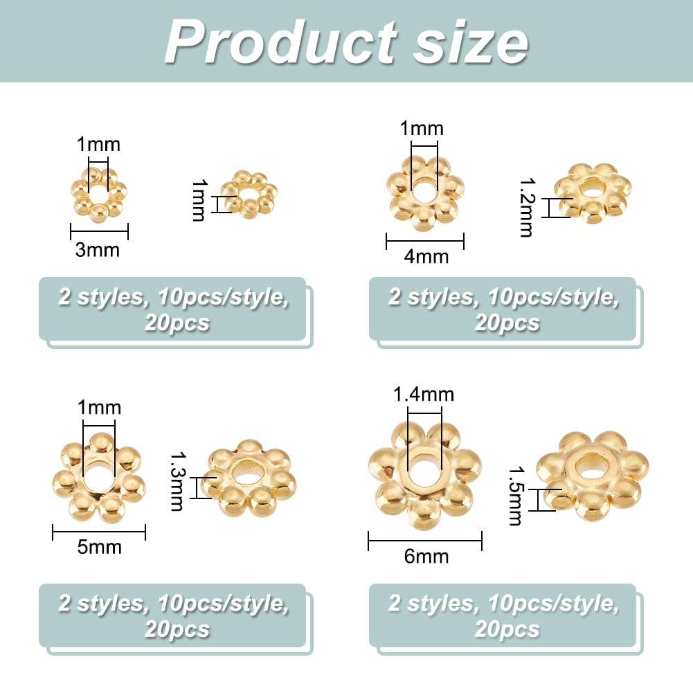 UNICRAFTALE 80Pcs 2 Colors 8 Styles 3-8mm 304 Stainless Steel Spacer Caps Bead Sets Metal Flower Shape Spacer Bead Cap Half Round Bead Caps for Bracelet Accessories Jewelry Making - Image 4