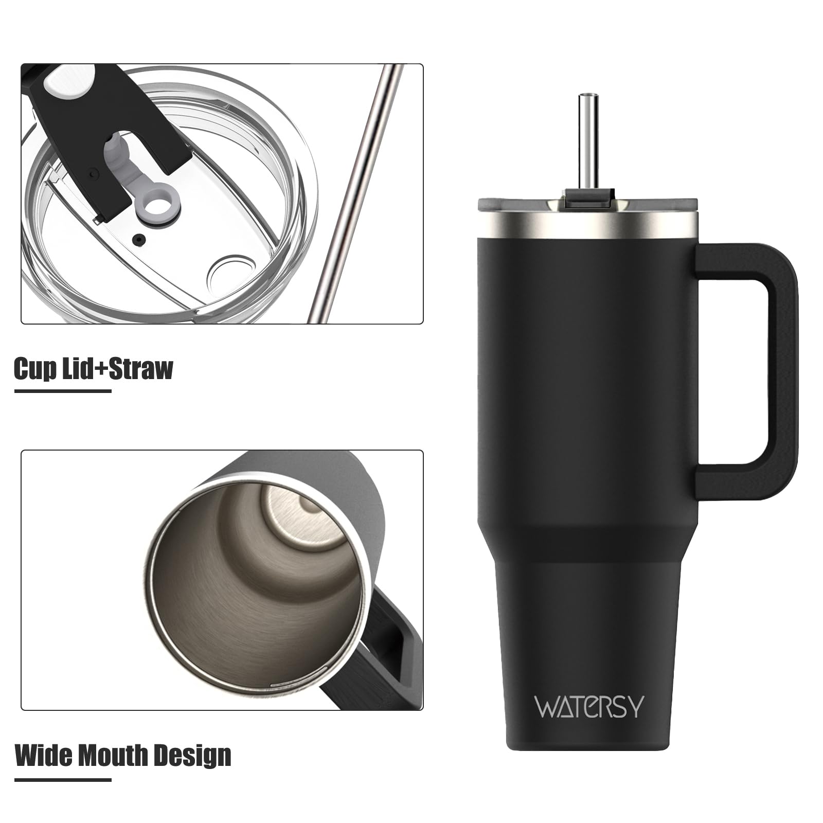 WATERSY Travel Mug Coffee Cup 20oz Tumbler Straw Lid and Handle - Image 4