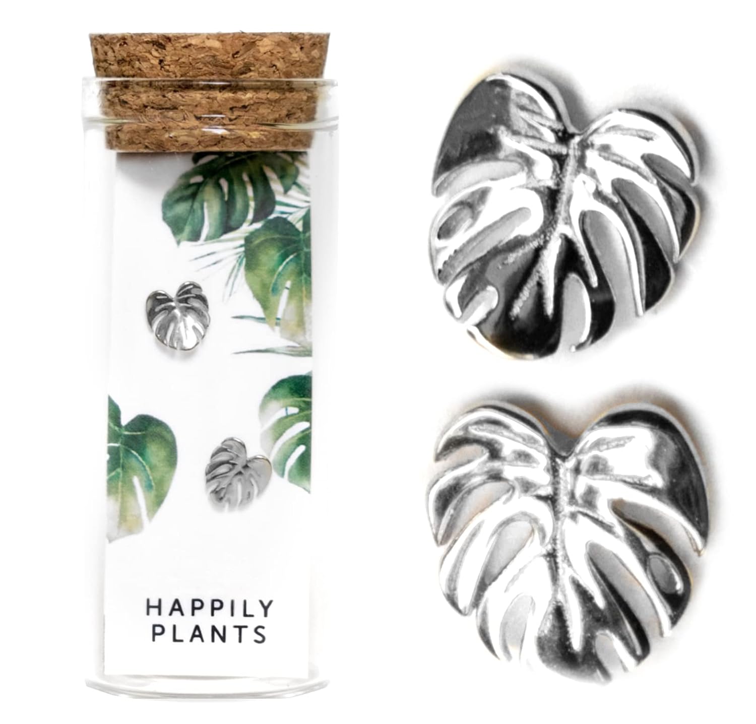 Tiny Silver White Gold Monstera Deliciosa Stud Earring Gift Set, Split Leaf Minimal Earring Studs, Plant Gifts, Plant Mom Gift, Gift for Women Mother's Day Plant Lady Gifts