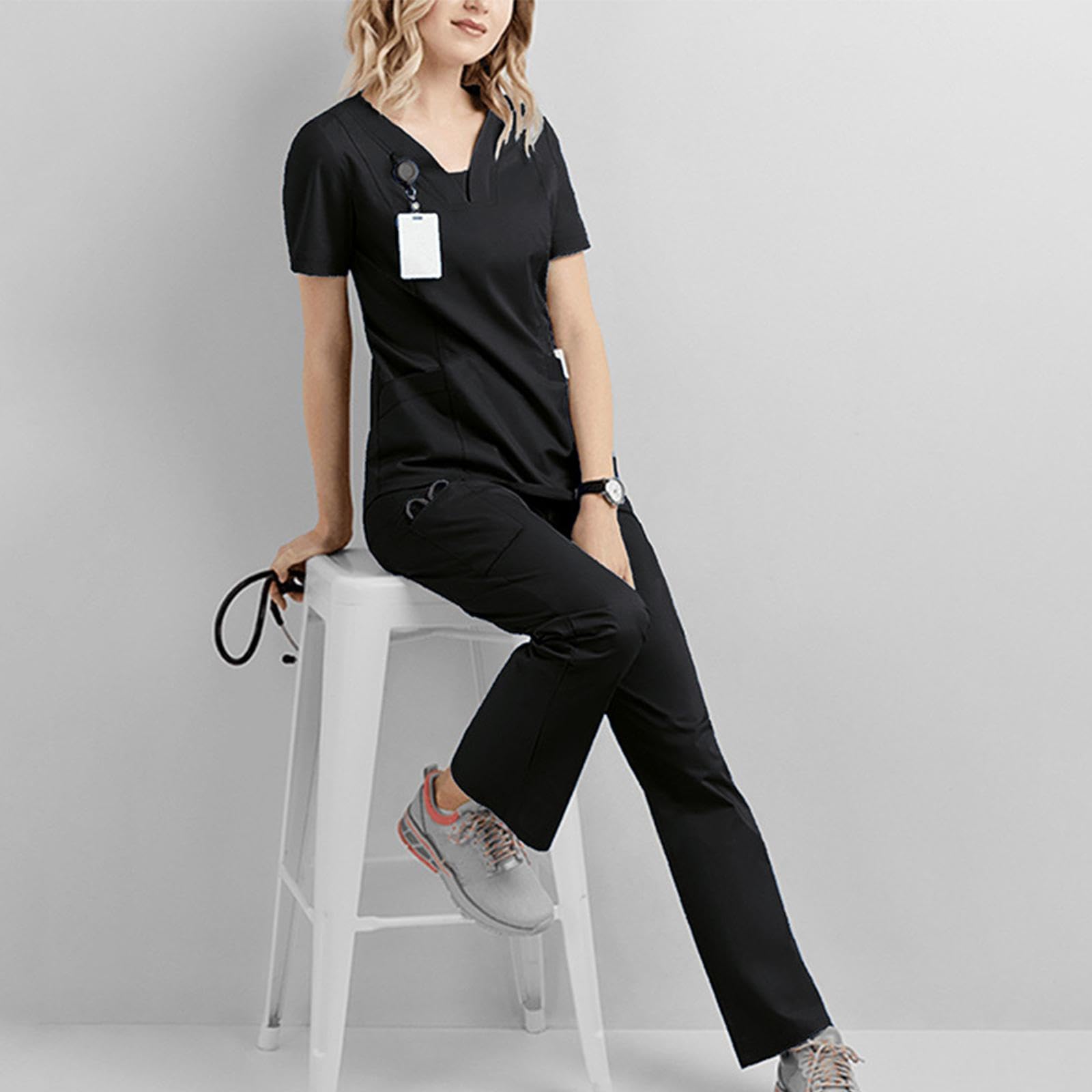 2x Uniforme de Enfermera para Mujer, Transpirable, Pantalones con Múltiples Bolsillos, Disfraz de Enfermera de Hospital para SPA