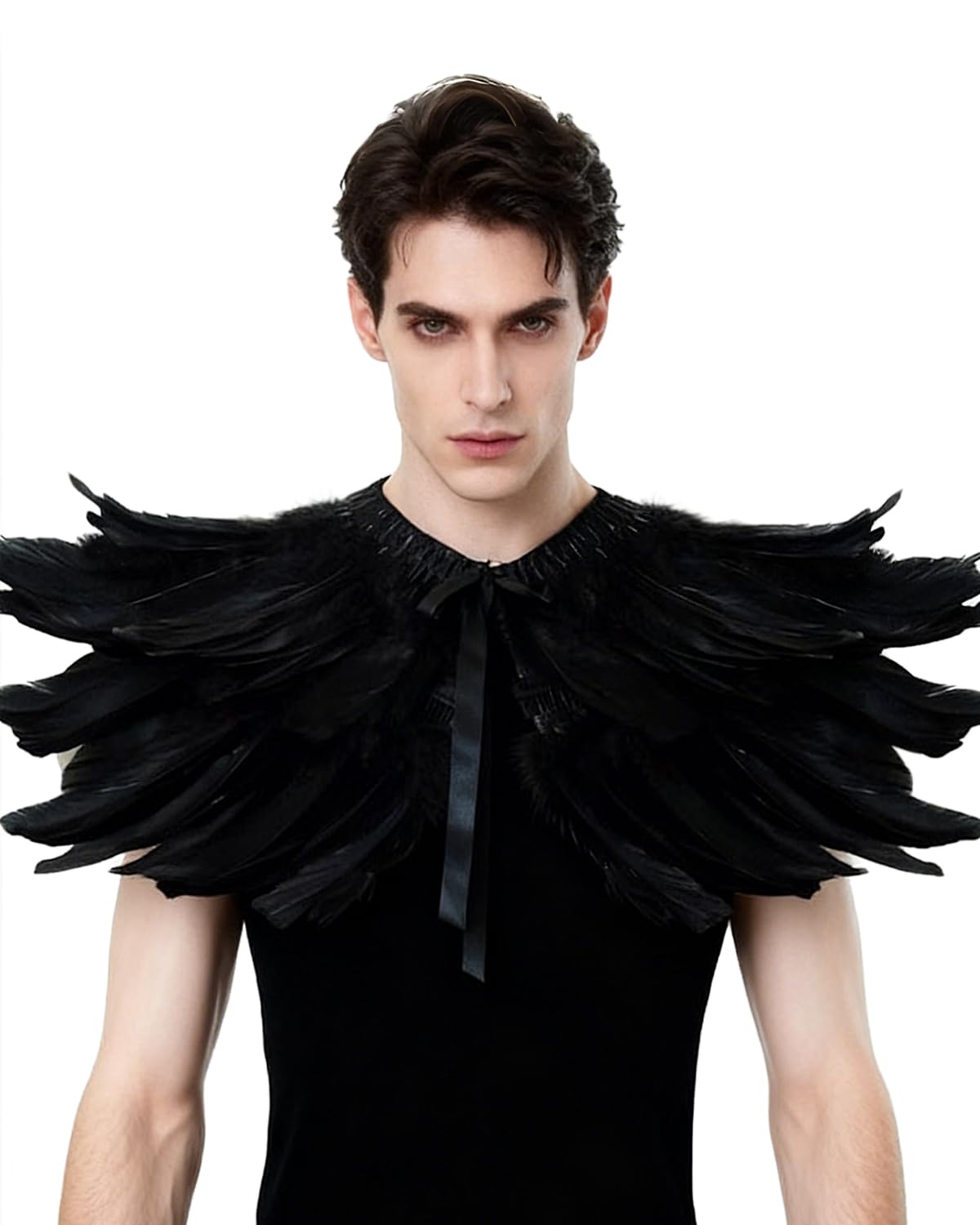 L'VOW Gothic Black Feather Shrug Cape Shawl Halloween Costume for Men