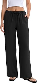 Wide Leg Pants for Women Casual Flowy Crepe Trousers Wrinkle Free Relaxe...