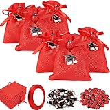 🎓【Il pacchetto include】 Riceverai 24 sacchetti bomboniere laurea con coulisse rossa 10 * 14 cm, 24 pezzi 1.5 * 2.7 cm ciondolo di per la laurea 50pz ciondoli coccinella, 1 rotolo di nastro rosso 0,6 cm * 22 m.