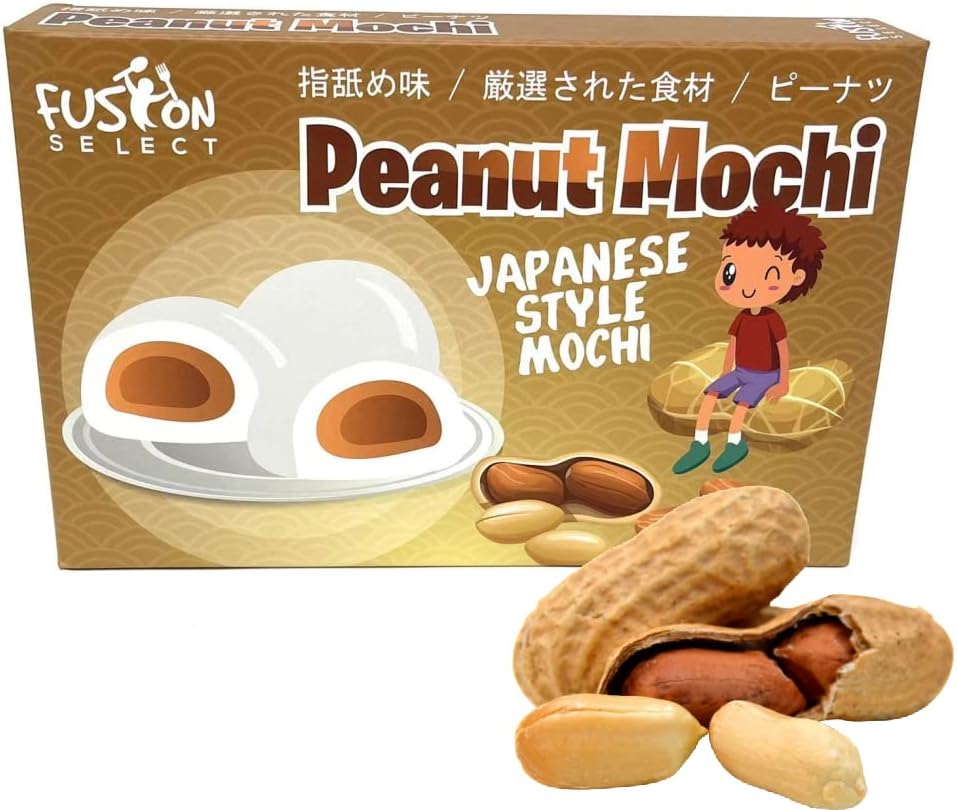 Mochi Daifuku Snacks - Traditional Japanese Rice Cakes with Filling - Flavored Asian Sweet Desserts for Family - Chewy and Soft Texture (Peanut)