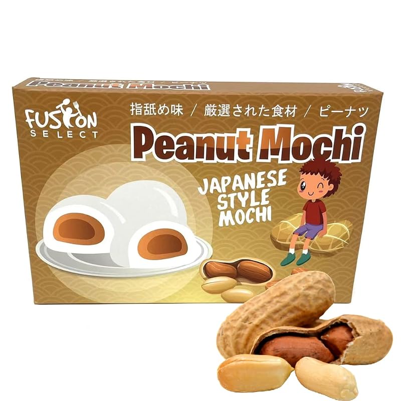 Fusion Select Mochi Daifuku Snacks - Traditional Japanese Rice Cakes with Filling - Flavored Asian Sweet Desserts for Family - Chewy and Soft Texture (Peanut)