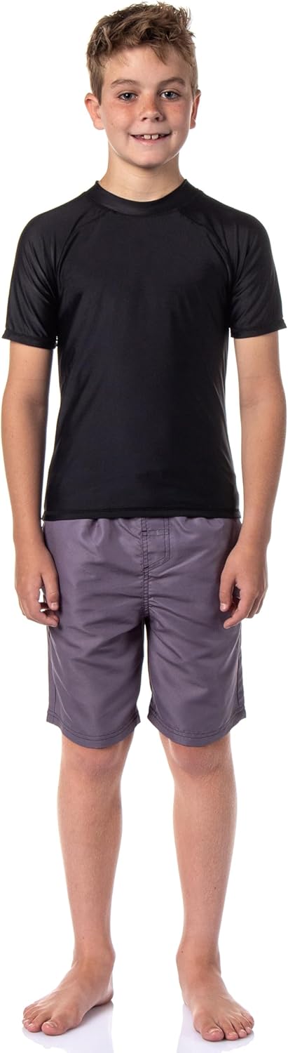 Boys' Short-Sleeve Swimsuit Rashguard Shirt Quick Dry Lightweight Sun Protection Swim Shirt Outdoor Fishing Hiking