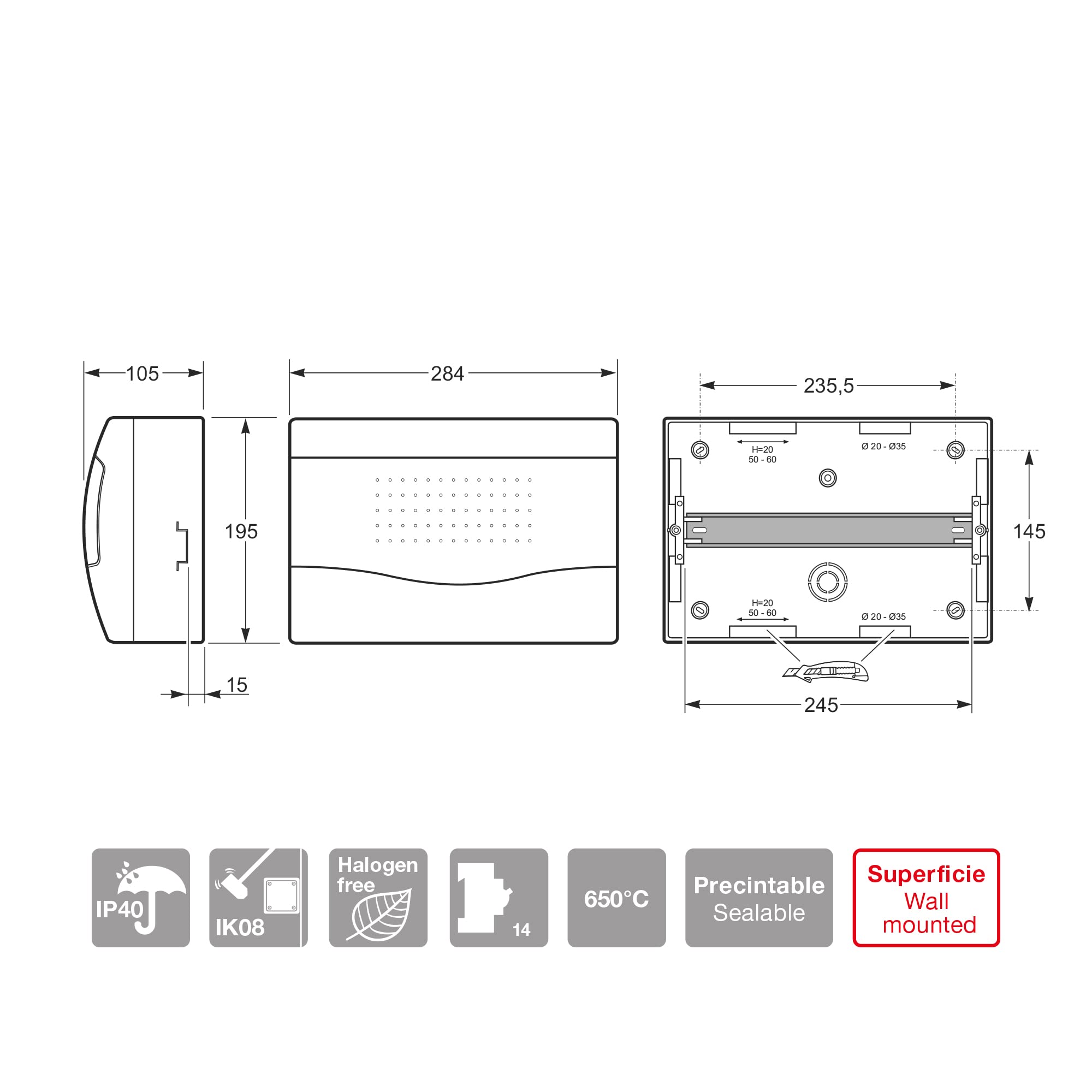 FAMATEL – Armadio Nuova superficie I IP40 I 12-14 elementi I 195 x 284 x 100 I Porta Opaca I Bianco