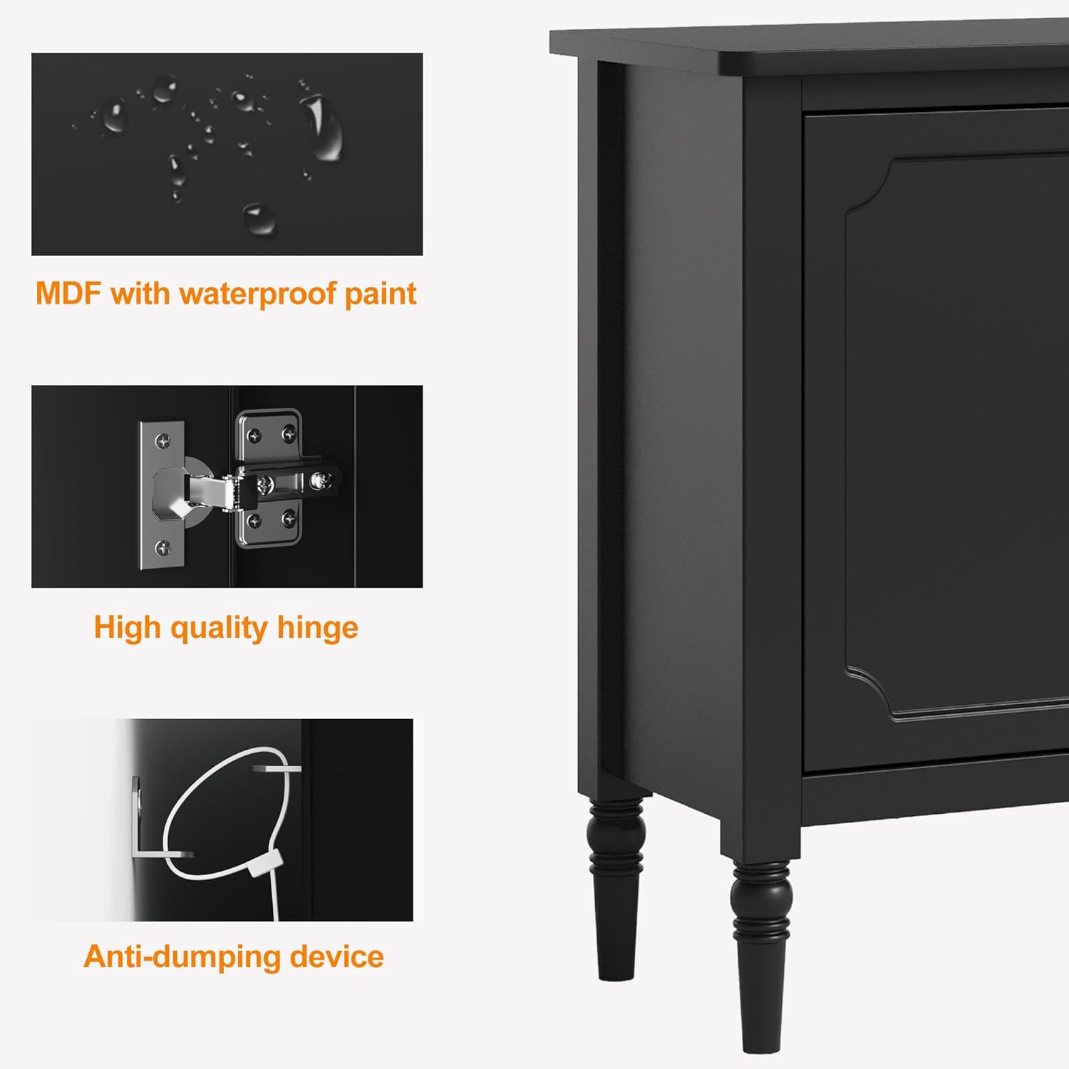 RoyalCraft Buffet Cabinet with 2 Doors & 3 Drawers, Vintage Sideboard with Storage, Painted Coffee Bar Table with Solid Wood Legs, Ideal for Entryway, Living Room, Dining Room, Black