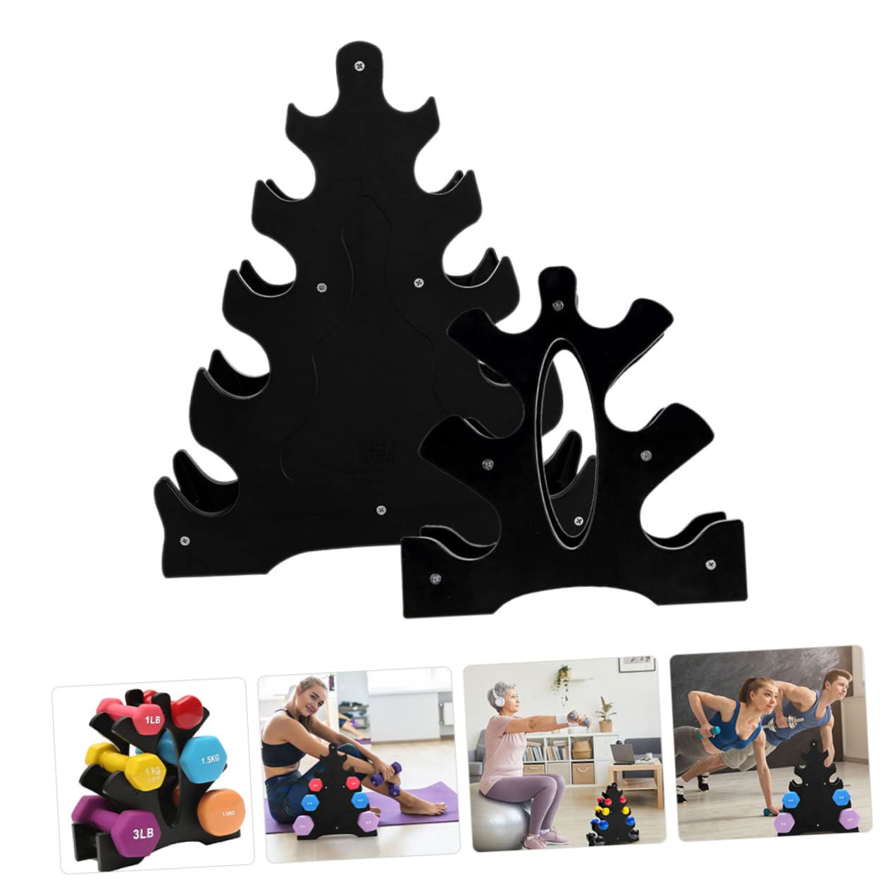 Supporto per Manubri 2 Pezzi in Plastica Nera Resistente, Scaffale Semplice per Attrezzi Palestra in Casa, Porta Pesi Compatto e Funzionale