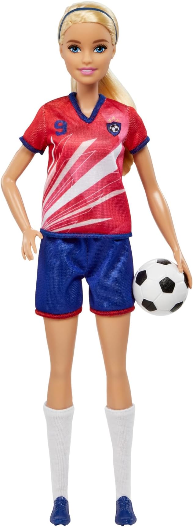 Barbie Careers Fashion Doll & Accessory, Soccer Player with Blonde Ponytail, #9 Uniform, Tall Socks, Cleats & Ball, HCN17