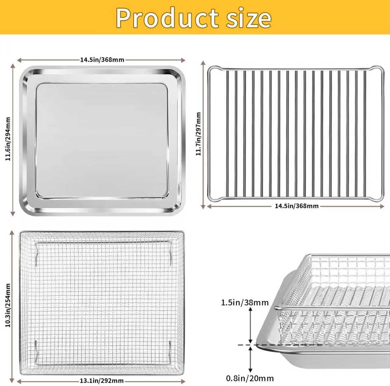 GXF Air Fryer Replacement for Cuisinart TOA-95 Air Fryer Toaster Oven, 3-Piece Air Fryer Accessory Set with Baking Basket, Pan, and Rack