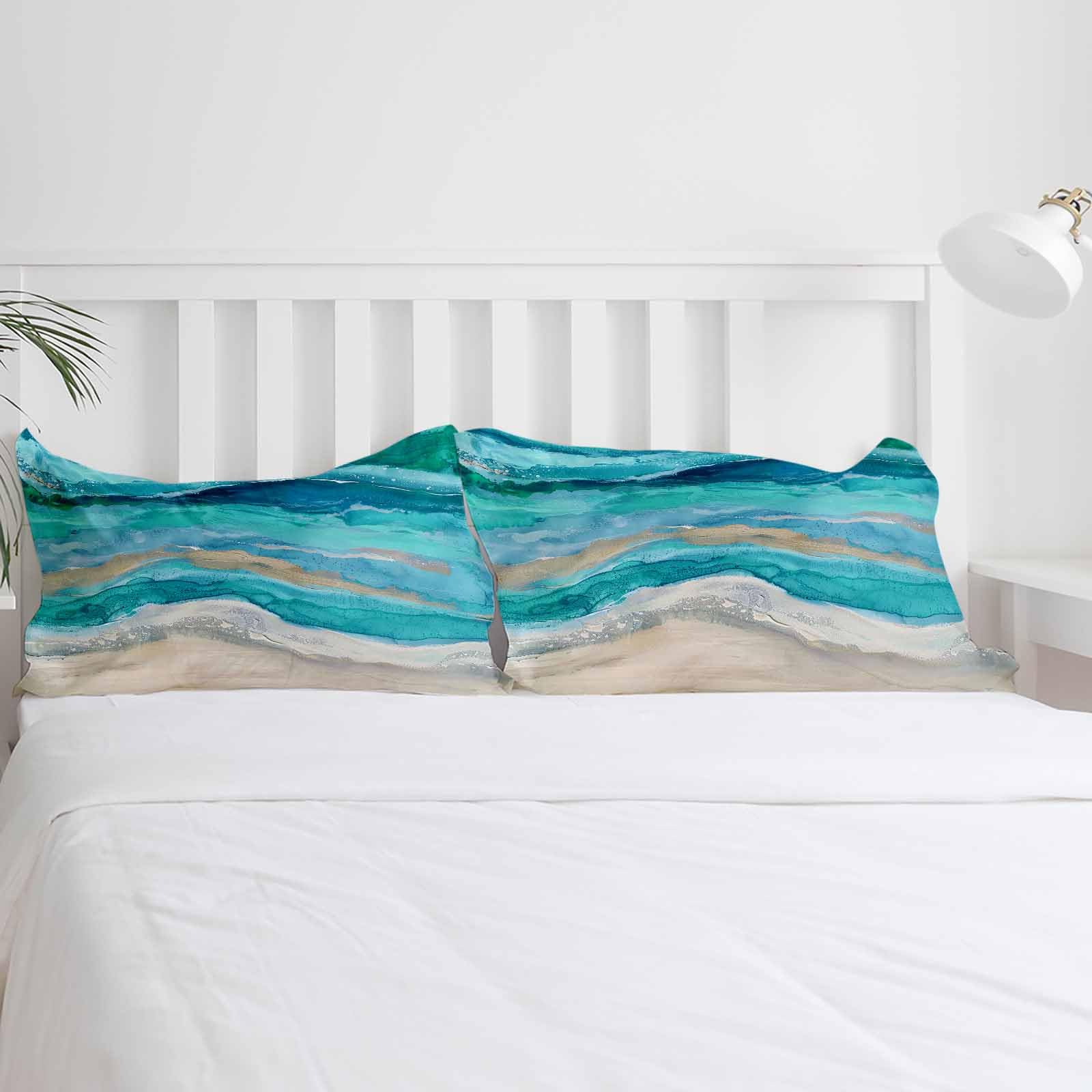 Turquoise Blue Gray Cal King Duvet Cover Set - 3 Piece Washed Pattern Textured Bedding With Ombre Pillowcases