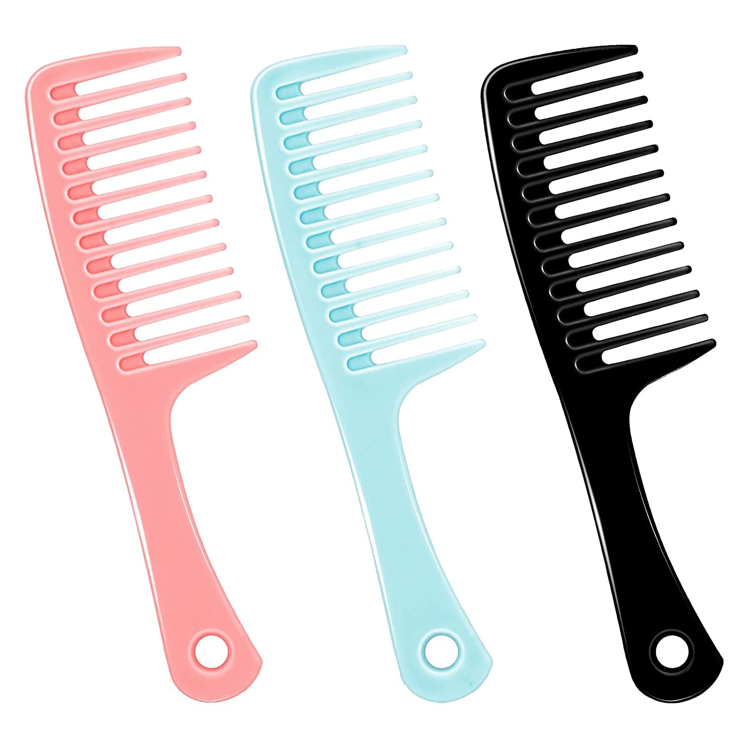 Wide Tooth and Large Detangling Comb, Durable Brush for Best Styling and Professional Care, Suitable for Curly, Long, Wet Hair in All Types (Black+Pink+Blue)