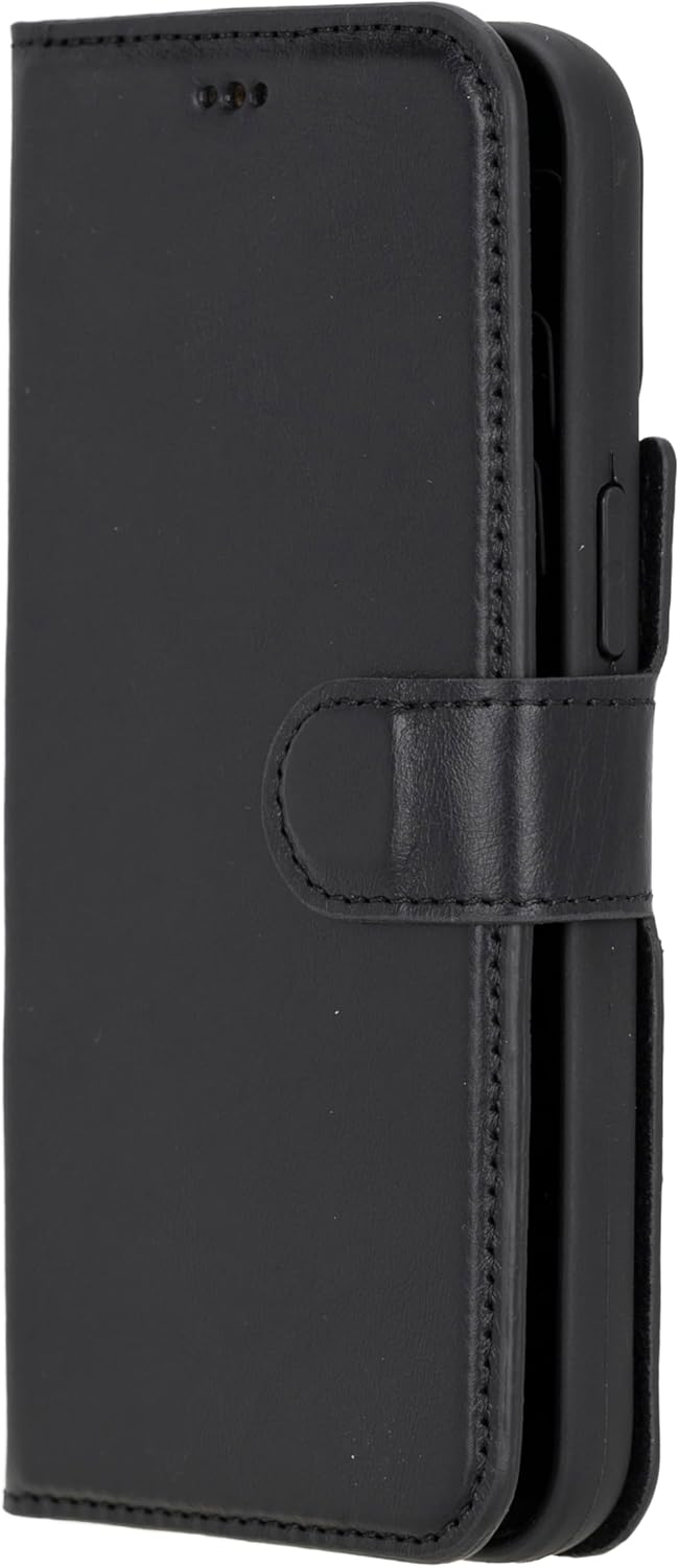 Bayelon Wallet Case for iPhone 15 Pro Max, Full Grain Leather Wallet, Detachable Magnetic Flip Cover, Card Holder, iPhone 15 Pro Max Wallet Case, MagSafe Compatible, RFID Blocking (Rustic Black)
