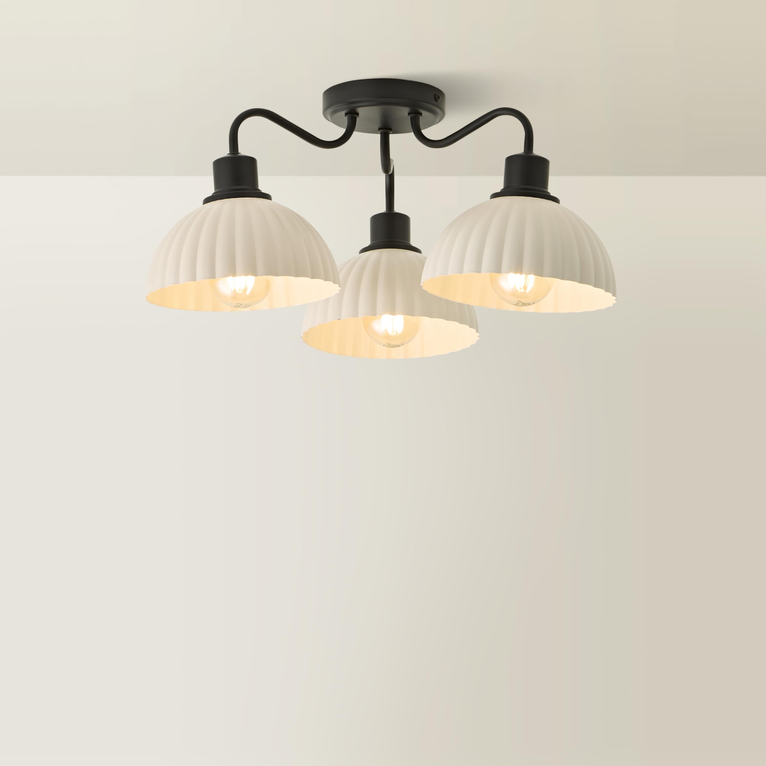 ValueLights | Bourton Matte Black 3 Arm Ceiling Light wth Ribbed Dome Shades | Ceiling Light, Home Décor & Improvement Essential