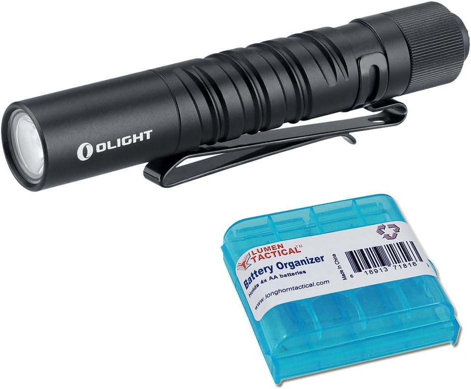 OLIGHT I3T EOS 180 Lumen AAA Battery Powered Everyday Carry LED Flashlight Penlight with LumenTac AAA Battery Organizer (Black or Tan) (Black)