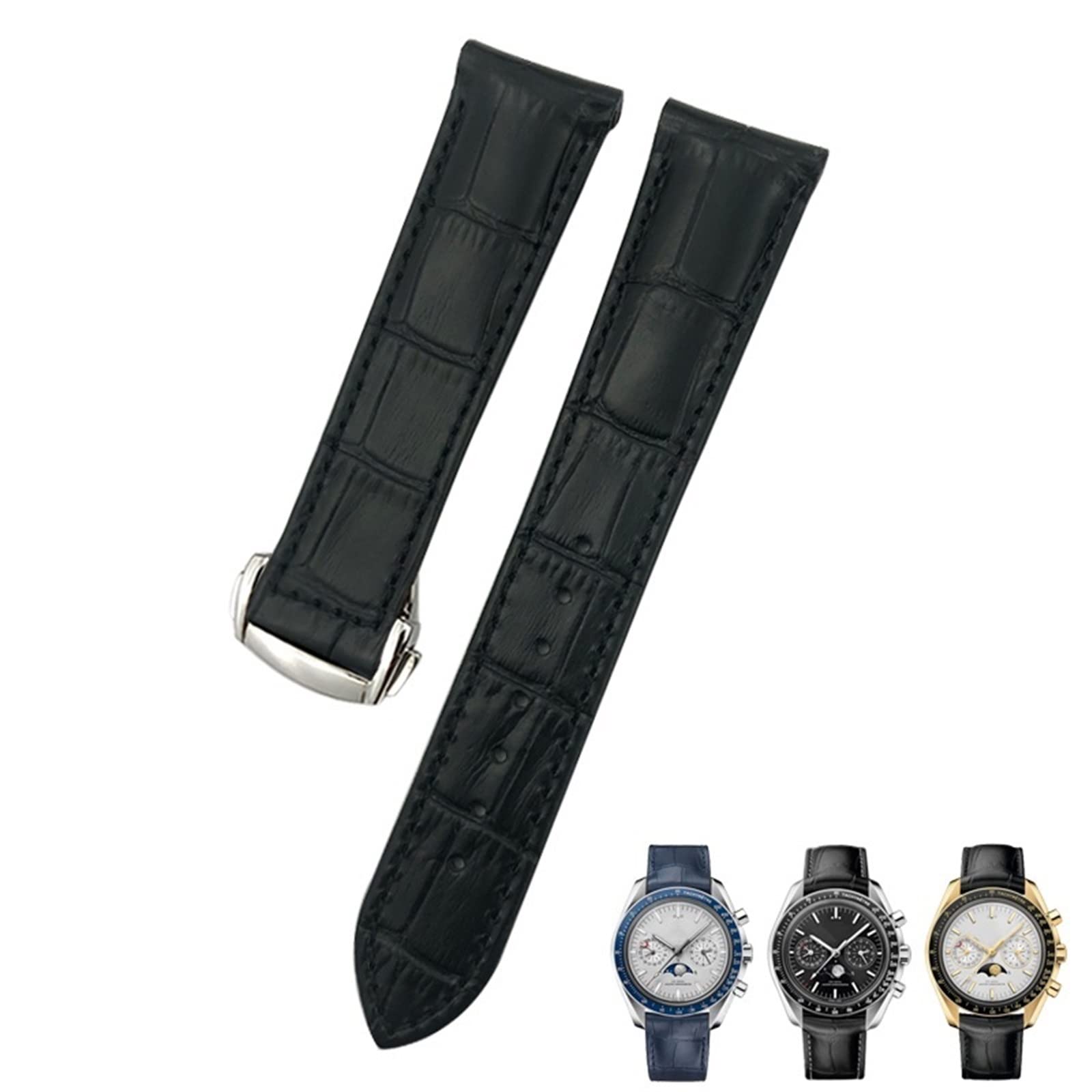 Correa de reloj curvada de piel EZZON para sustituir y ajustar en Omega Speedmaster 8