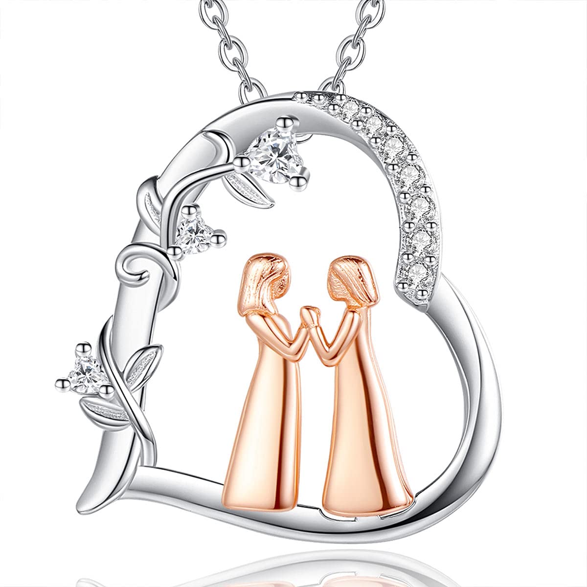 EUDORA Sterling Silver Friendship Necklace Set for 2 Girls for Best Friend, Sister Necklaces for 2 Best Friend Pendant Jewelry Gift for Big Little Sisters Best Friends, Sterling Silver, Cubic Zirconia