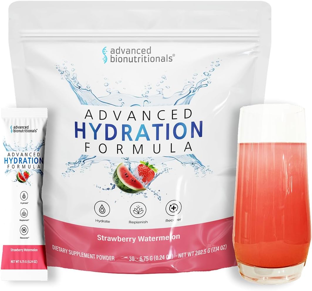 Advanced Bionutritionals Advanced Hydration Formula Electrolyte Drink Mix Powder with ElectroPrime®, L-Taurine, TyroPure™, B-Vitamins, Vitamin C – Strawberry Watermelon – 30 Stick Packs