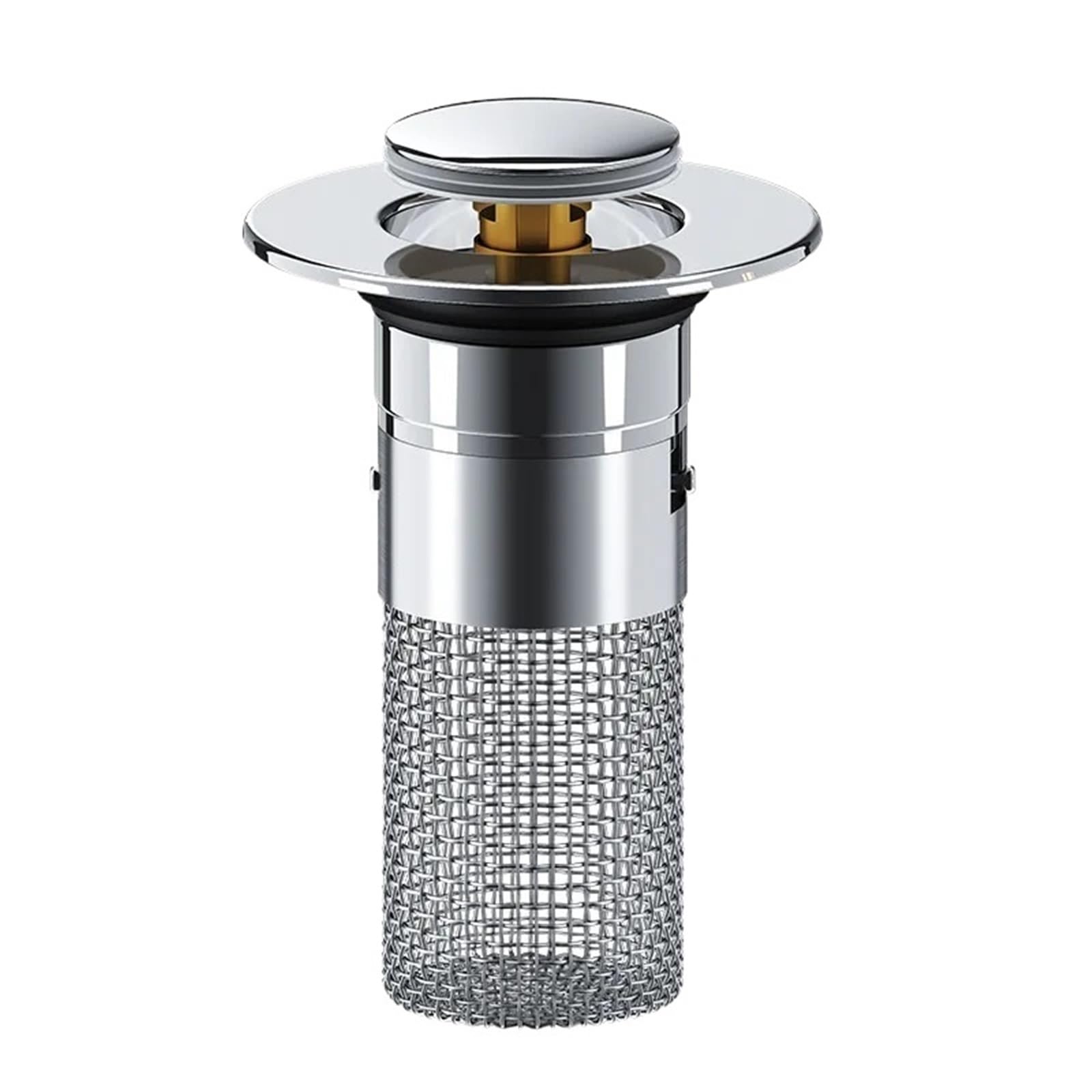Filtro de desagüe de Piso de Acero Inoxidable, tapón de Lavabo con núcleo de Rebote, colector de Cabello, colador de Ducha y Fregadero(New -Short)