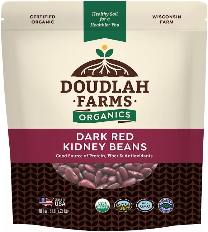 Organic Dried Dark Red Kidney Beans 5lb Bulk by Doudlah Farms - Farmed From R...