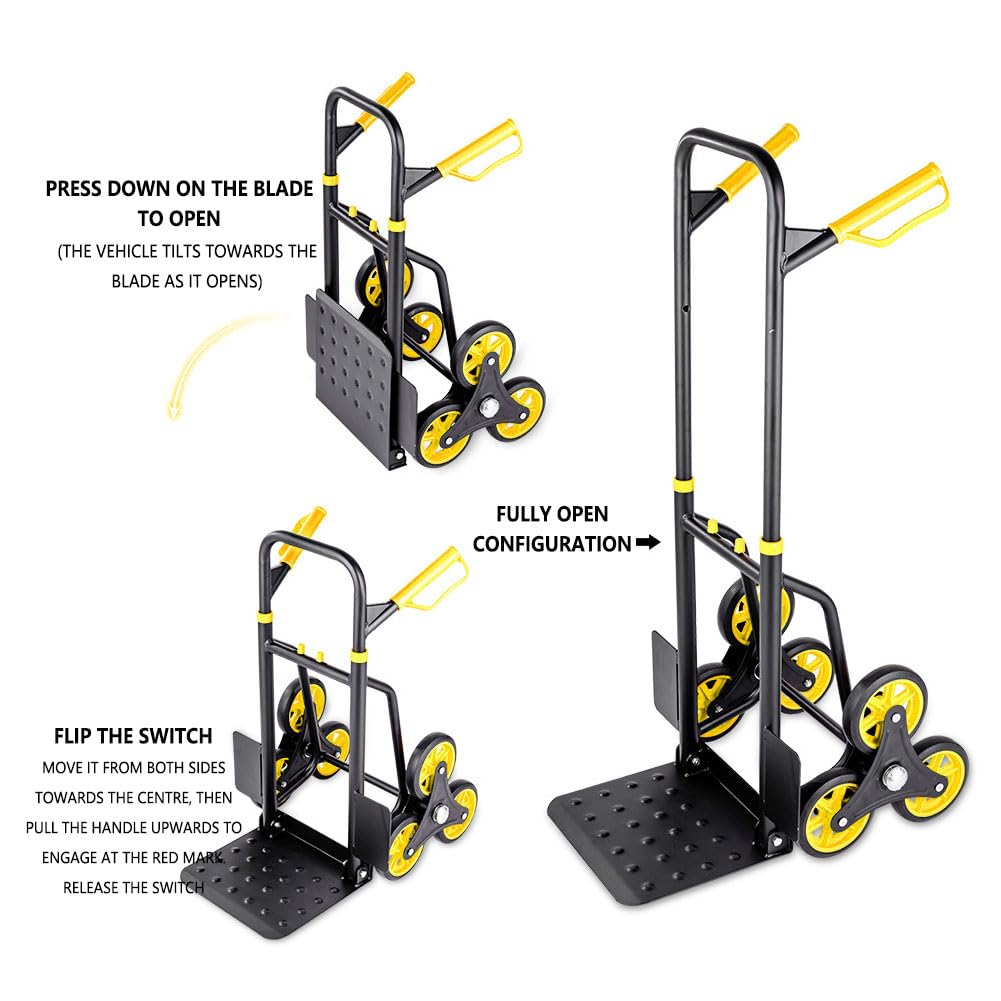 Camión de carga para escalera, camión de mano resistente con capacidad de 250 kg, perfecto para centros comerciales, almacenes y mudanzas, carrito de transporte fácil de escaleras