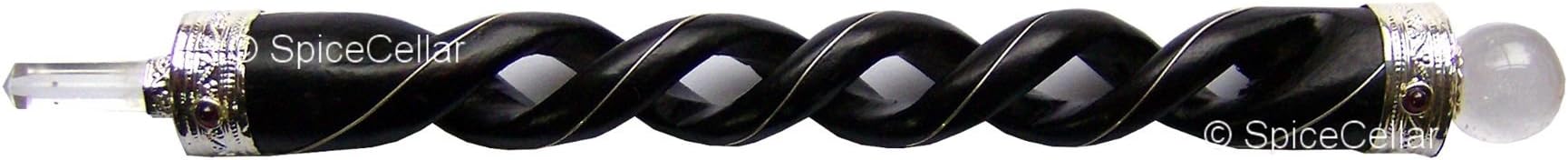 Magic Healing Wand - Carved Wooden Spiral with Rock Quartz