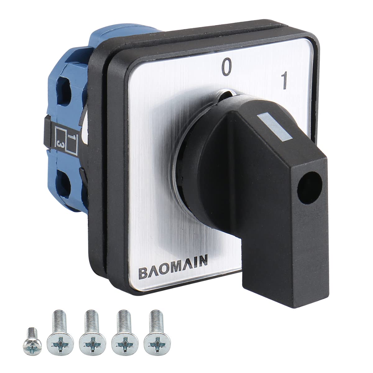 Baomain 20A 660V Rotary Cam Combination Changeover Switch, 2 Position 4 Terminal SZW26-20/C02.1, for Motor Control, Power Distribution, Industrial Panels