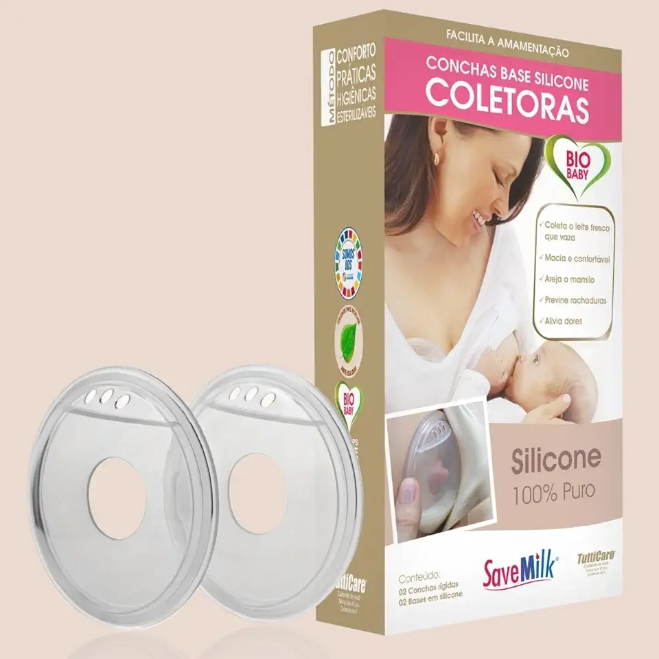 Conchas Coletoras de Leite Materno em Silicone 100% Puro, Base Flexível, 2 Unidades, Higiênicas e Esterilizáveis, para Amamentação leite materno mamilo bico seio rachadura formula pega correta