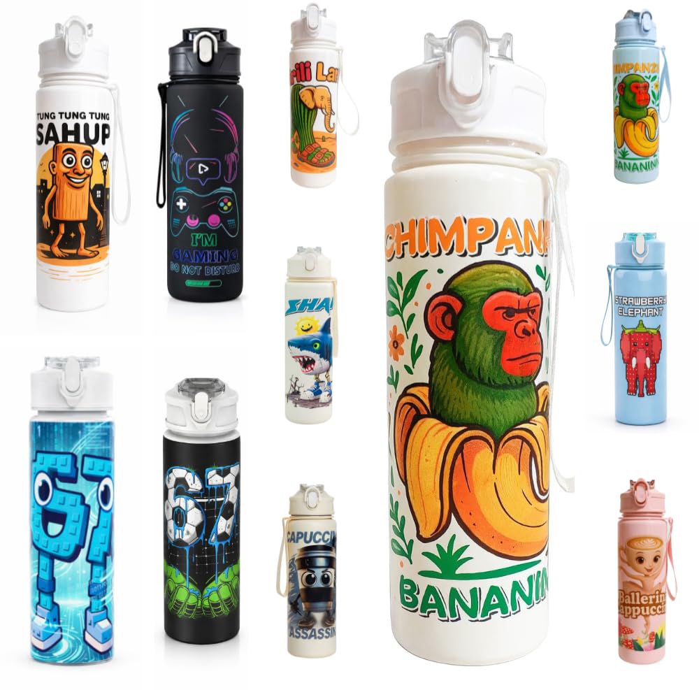 Jamaah Everyday Essentials Kids Novelty Cartoon Water Bottle – Fun Meme Style Design - White Chimp — image 1