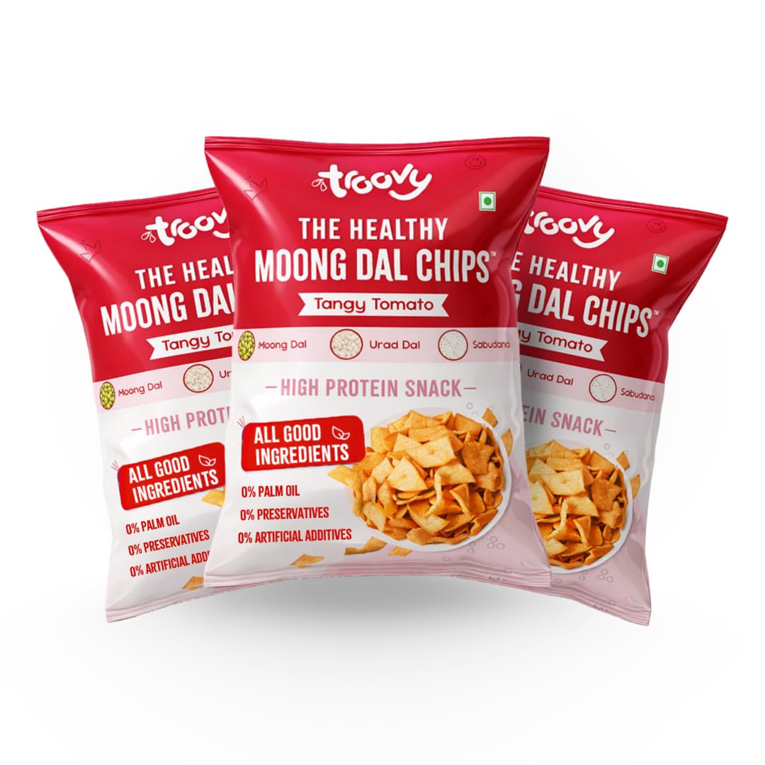 Troovy Healthy Tangy Tomato Moong Dal Chips | Tasty & Protein Rich Snacks | No Junk | No Chemicals & Trans Fats | 3 packs X 70 grams-image-37