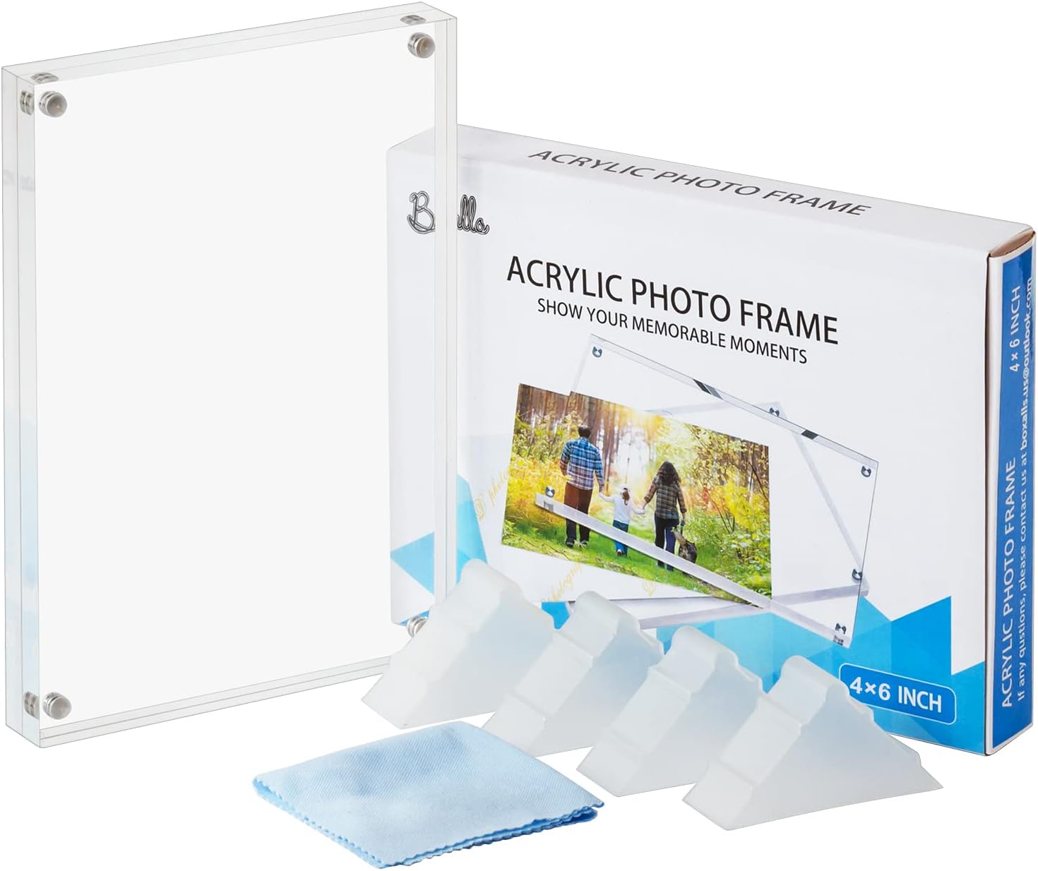 Boxalls 4x6 Inches Acrylic Picture Frames- 5 Pack, Desktop Frameless Photo Frames with Magnetic, Double Sided Transparent (5 Pack)