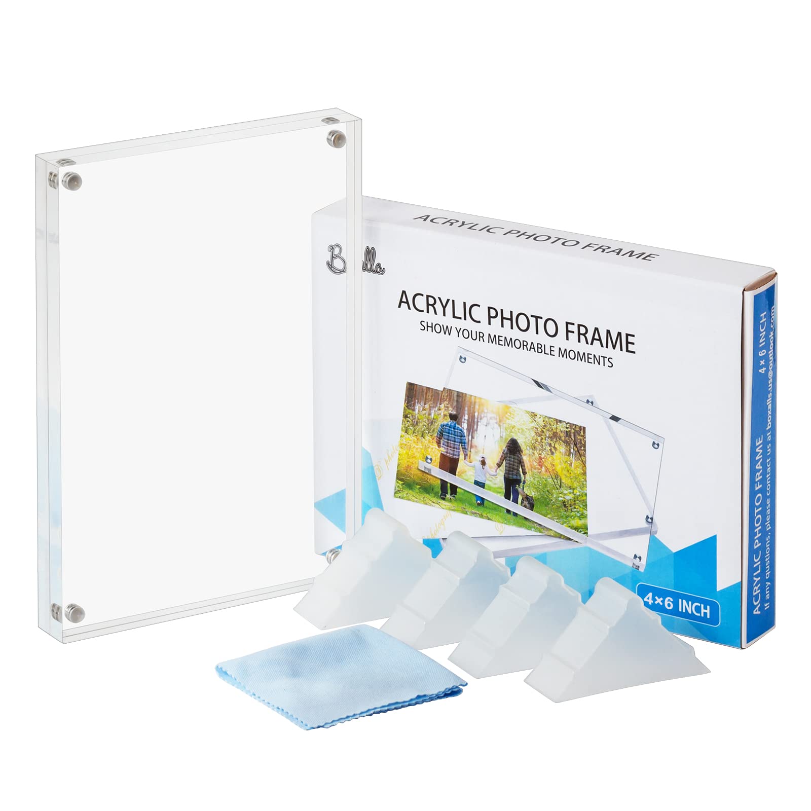 Boxalls 4x6 inch Acrylic Picture Frames- 5 Pakiet, Desktop Frameless Photo Frames with Magnetic, Double Sided Transparent (5 Pack)