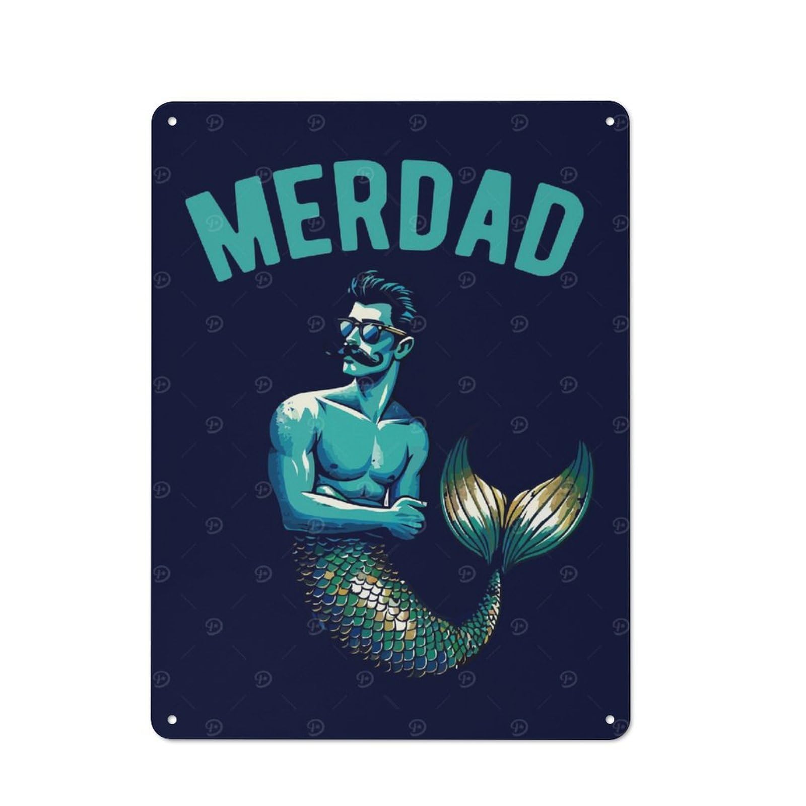 Junmoney Merdad Merman Illustration For Hobby Room Or Studio, Retro-Style Tin Sign 40X30cm, For Room Styling Across Hobby Rooms And Studios