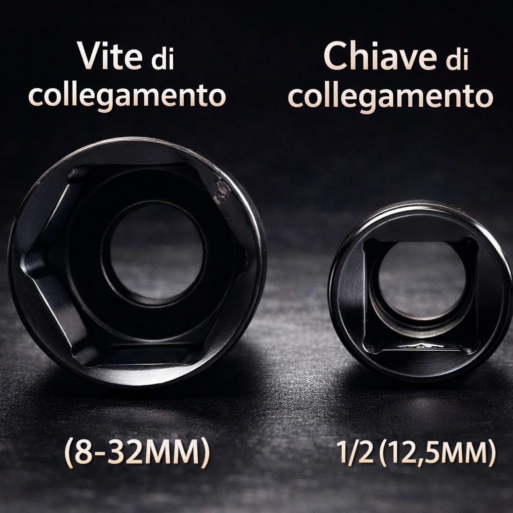 Set 20PZ Bussole ad impatto Esagonali con Attacco da 1/2" Prolungate 80mm Acciaio Rinforzato 8-32 mm Kit Professionale per Avvitatore Cricchetto Officina Auto Moto Fai da Te