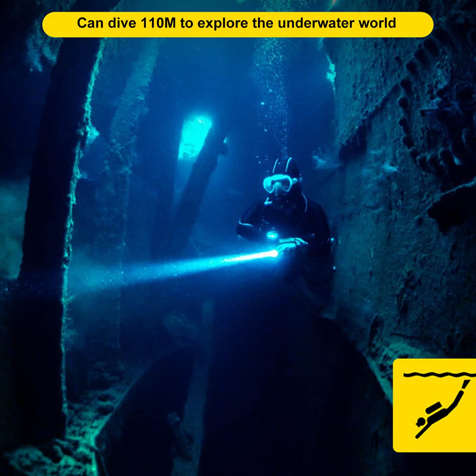 VGEBY Torcia Subacquea, 3 modalità Lampada Torcia Subacquea Ad Alta luminosità IPX8 Impermeabile in Lega di Alluminio da 110 Metri Immersioni Subacquee