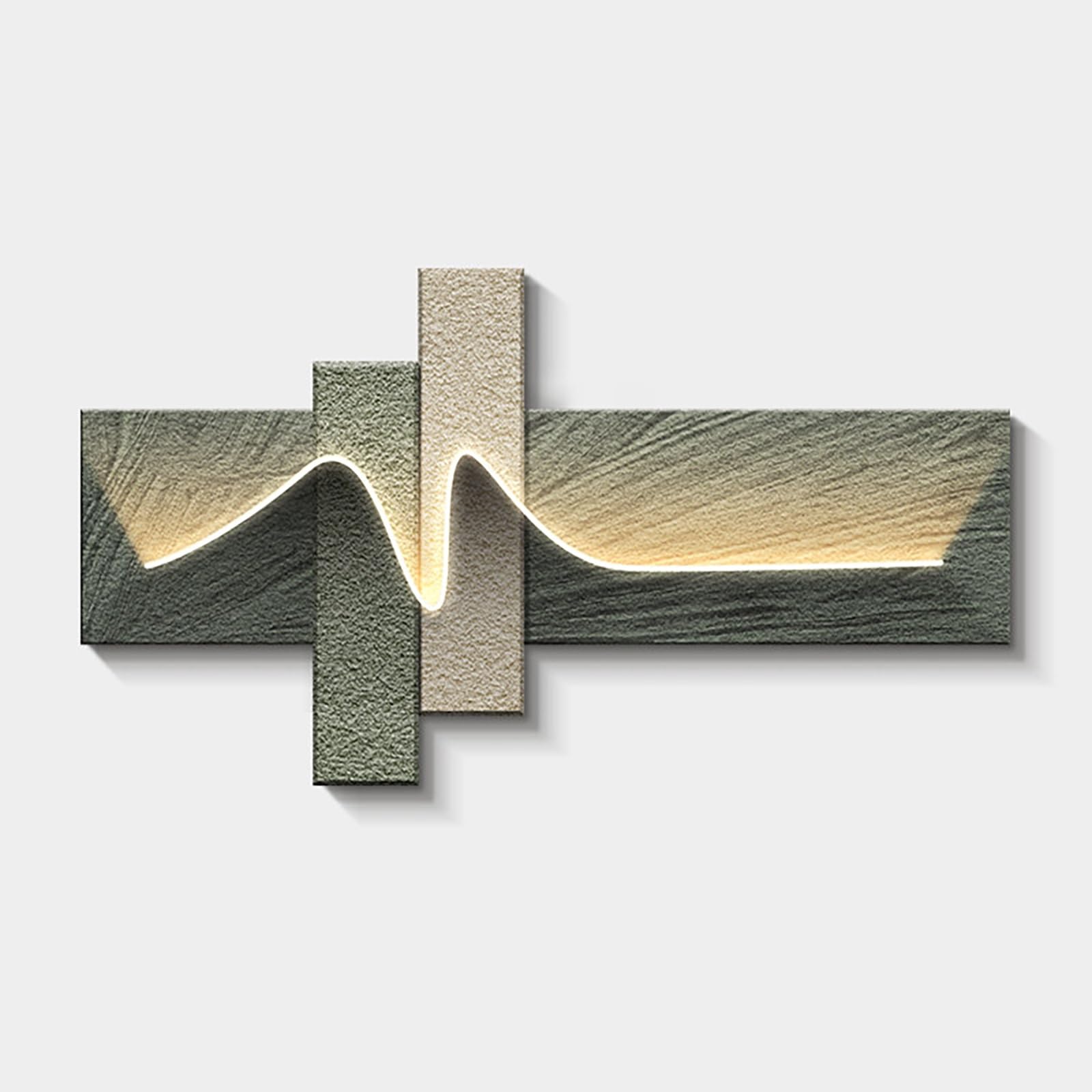 ZCQMSCWW Minimalist 3D Sandstone Wall Art with LED Lights, Remote Control Ambient Lighting Decor, Textured Relief Sculpture, for Living Room Bedroom(A,120 * 60cm/47.2 * 23.6in)
