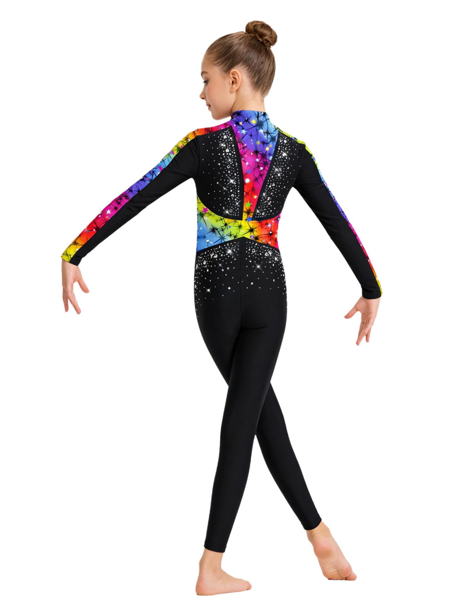 TiaoBug Maillot De Deportivo Gimnasia Para Niñas Mono Brillante De Baile De Manga Larga Traje De Cuerpo Entero Maillot De Patinaje Artistico