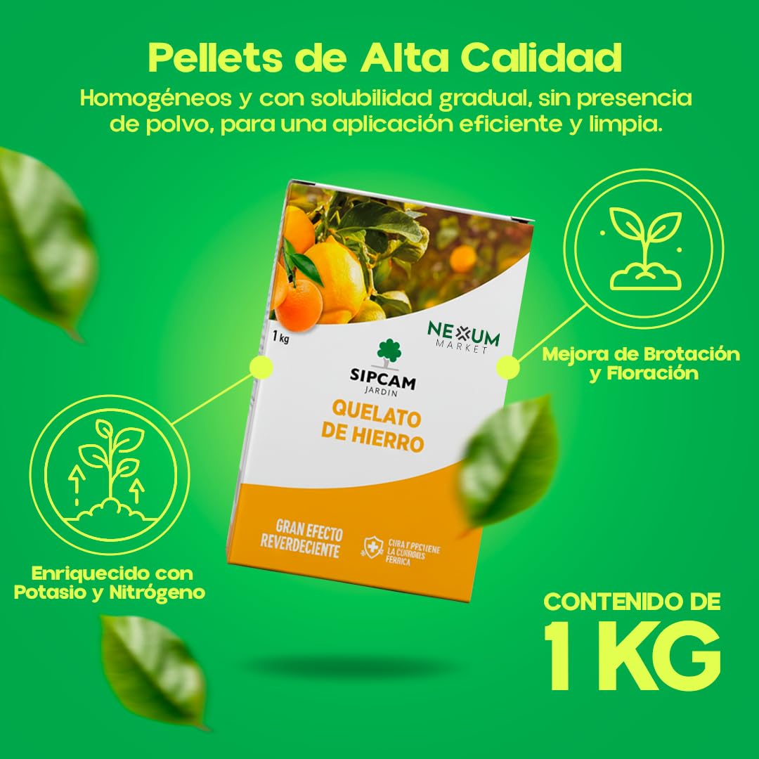 Quelato de Hierro para Plantas y Arboles 1 KG | Abono Carencia Hierro Fertilizante | Cura y Previene la Clorosis Férrica (Hojas Amarillas) | Soluble en Agua Nutriente Fundamental Plantas | Sipcam (1)