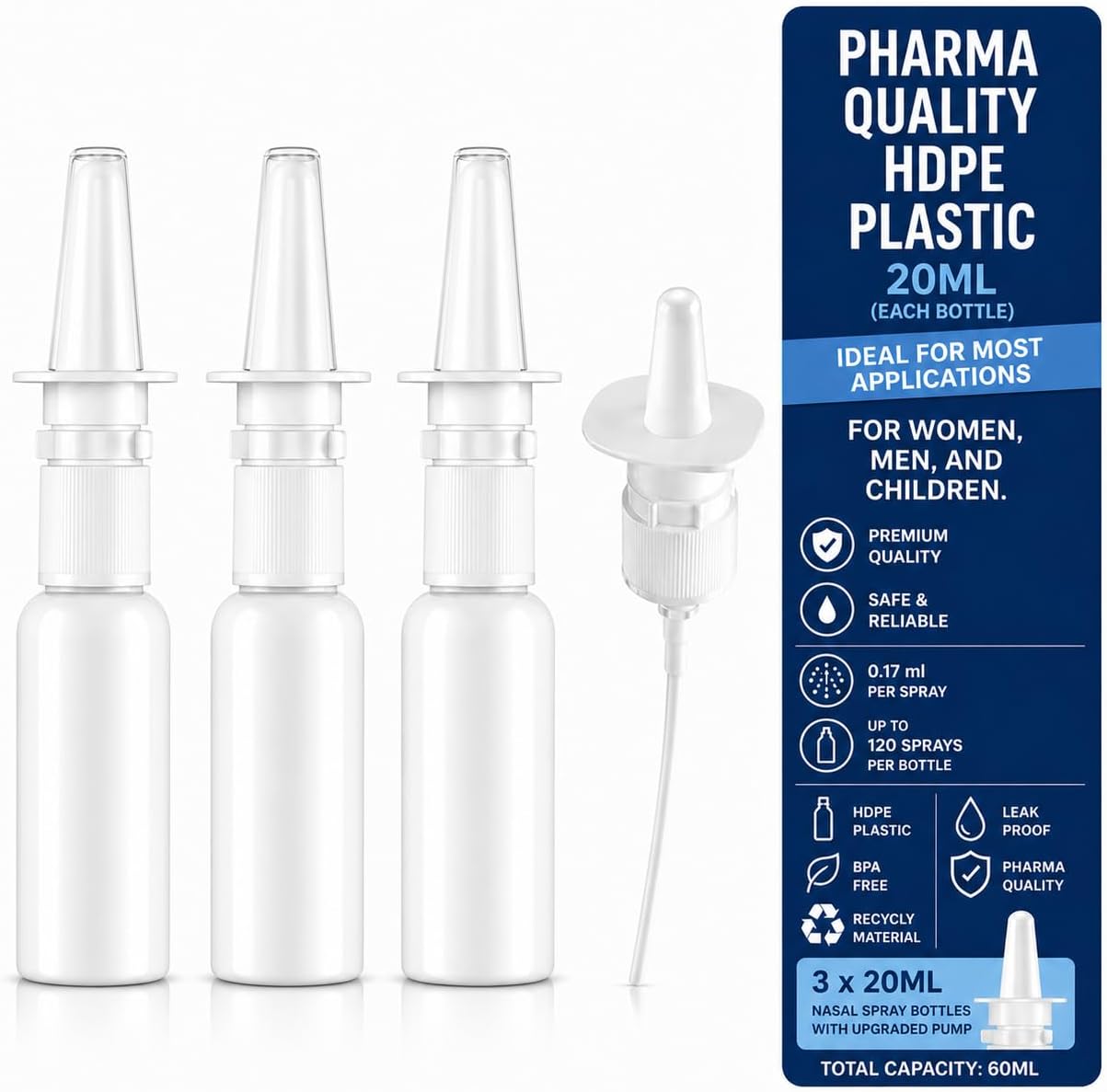 JULLY! 20-Pack 20ML Unique Mist Nasal Spray Bottle – Refillable Pump Sprayer for Nose, Durable HDPE Plastic, Leak-Proof Travel Size for Saline, Personal Care & Home Use, Easy-to-Use Dosage Mechanism