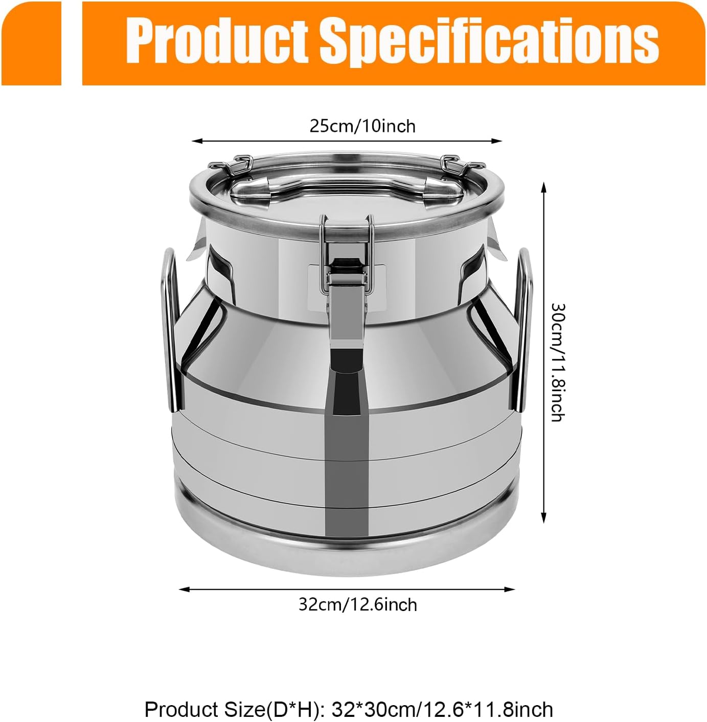 12L Stainless Steel Milk Can Pail Bucket Barrel Canister, Heavy Duty Stainless Steel Milk Can, 1MM Thickness Jug Universal Airtight Metal Ice Bucket with Lid for Storing Oil & Water