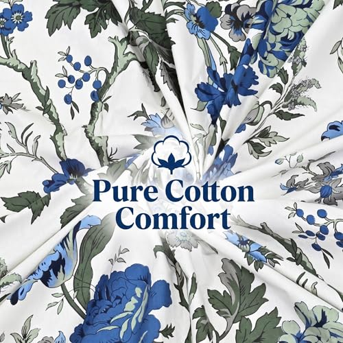 Image of Mafatlal Saanjh 144 TC Single Bed Sheet Cotton 90x60 Inch | Pure Cotton Bedding Set | Floral Printed Bed Cover | Lightweight Breathable Comfort | Block Printed | Pillow Cover Included | Prime Blue